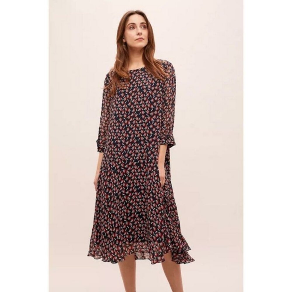 NWT Anthropologie Floral Stellar Midi Dress Navy Red Size 4